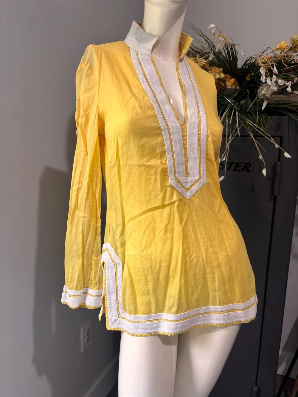 Tory Burch Yellow Tunic with White Trim